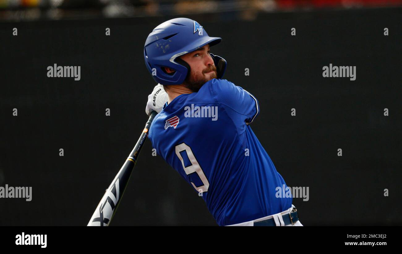 UNC Asheville's P.J. Heintz bats against Niagara during an NCAA baseball game on Saturday, Feb