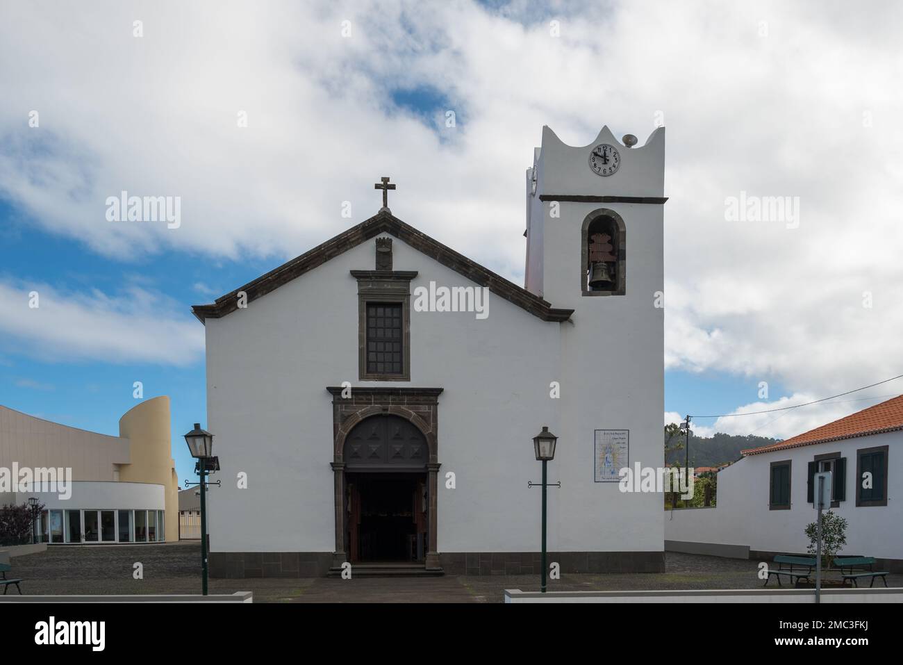Facade of Santana (Santa Ana) church from 18th century in old town of Albufeira. Stock Photo