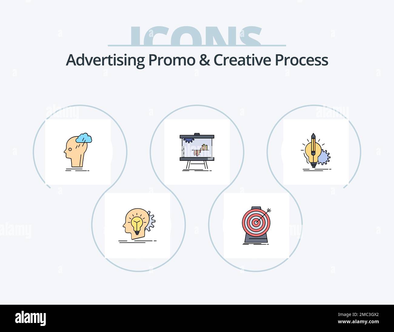 Advertising Promo And Creative Process Line Filled Icon Pack 5 Icon
