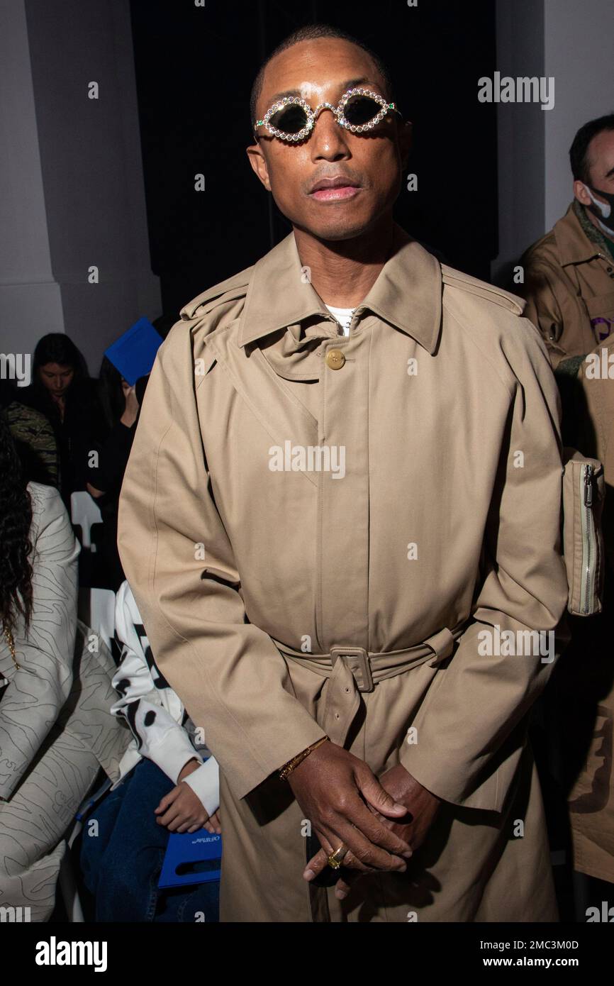 Pharrell Williams arrives for the Off-White Ready To Wear Fall/Winter 2022- 2023 fashion collection, unveiled during the Fashion Week in Paris, Monday,  Feb. 28, 2022. (Photo by Vianney Le Caer/Invision/AP Stock Photo 