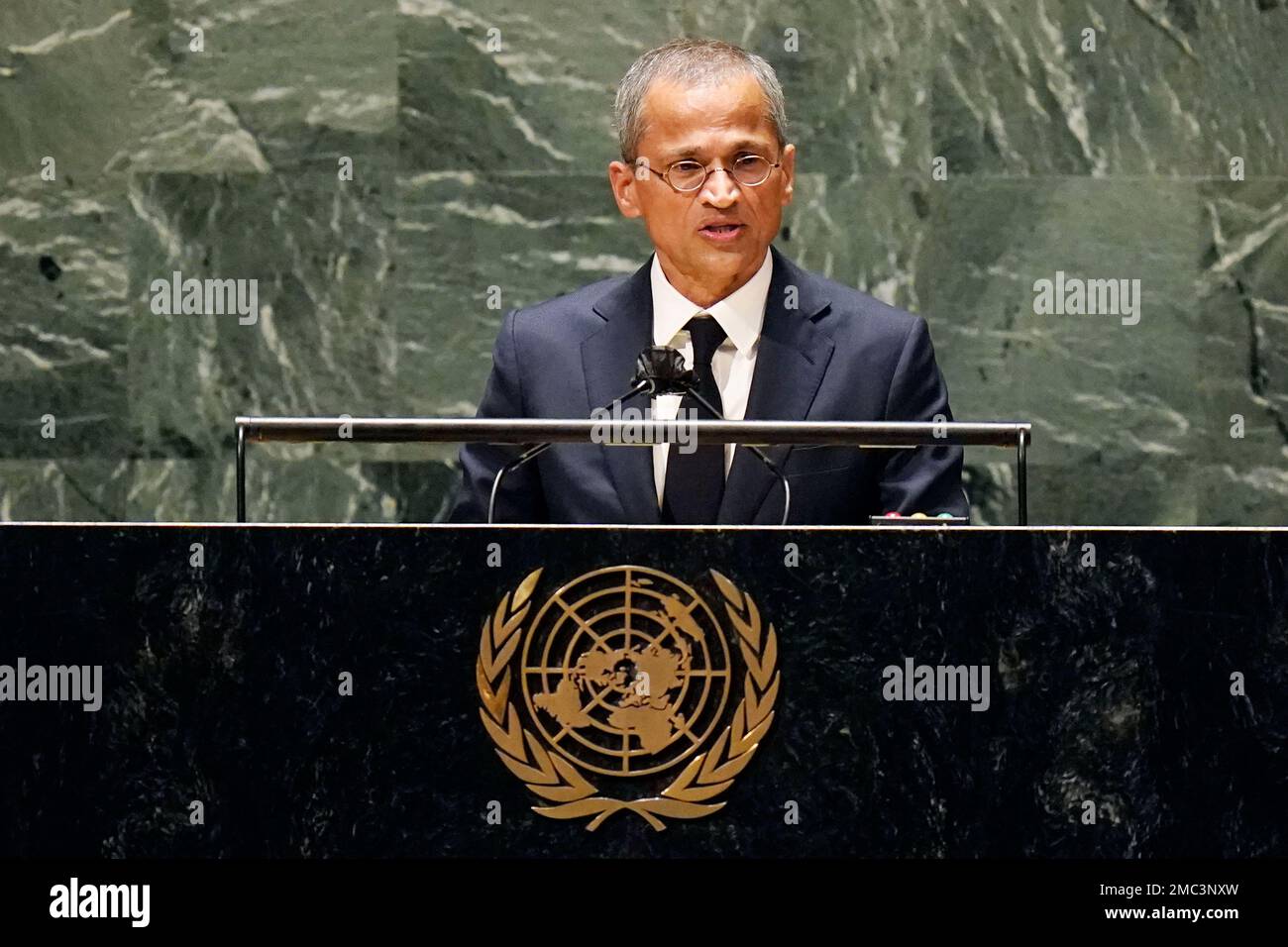 Singapore's U.N. Ambassador Burhan Gafoor addresses the emergency