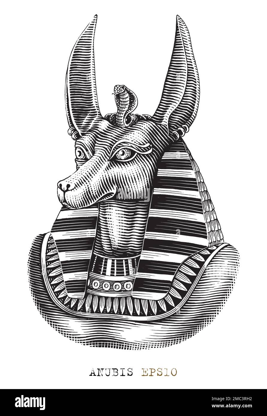 Anubis hand draw engraving style black and white clip art Stock Vector