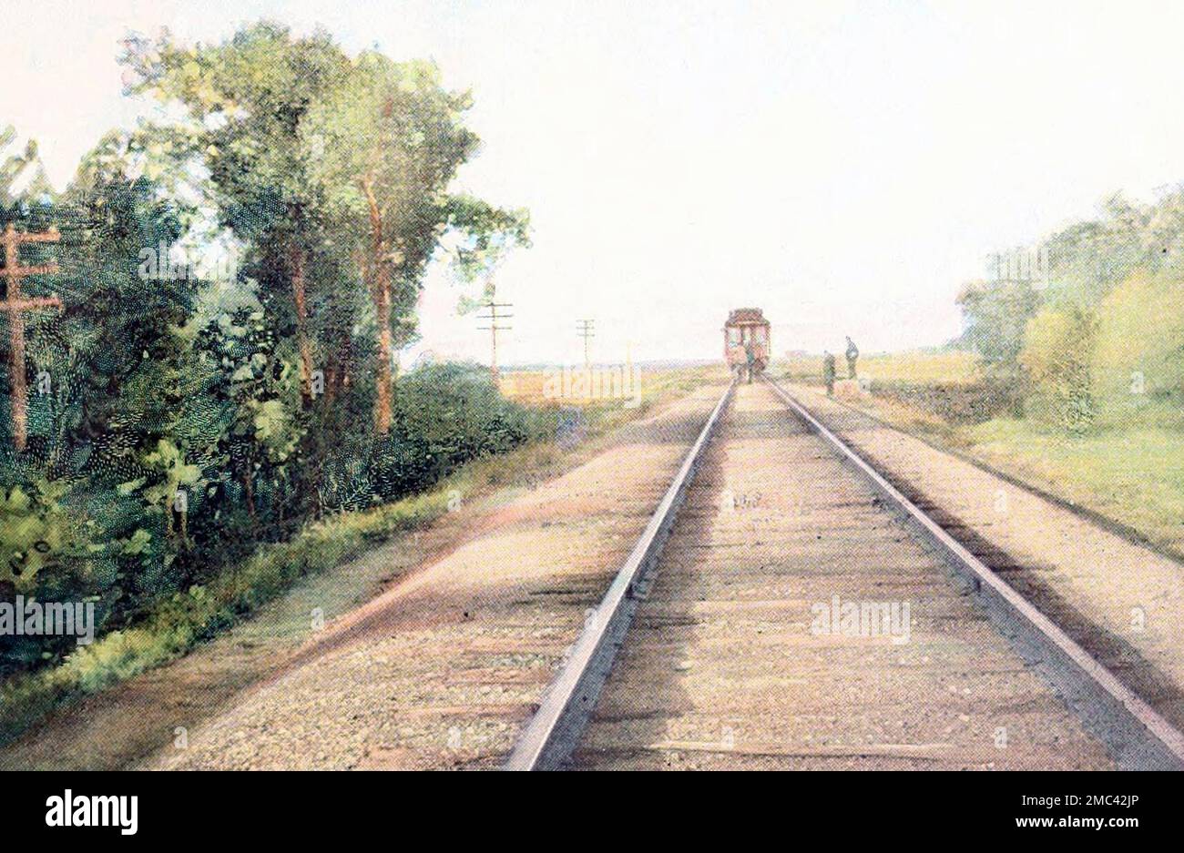 Main Line of Union Pacific Railroad, Wood River, Nebraska - Ballasted with the Famous Sherman Gravel, circa 1900 Stock Photo