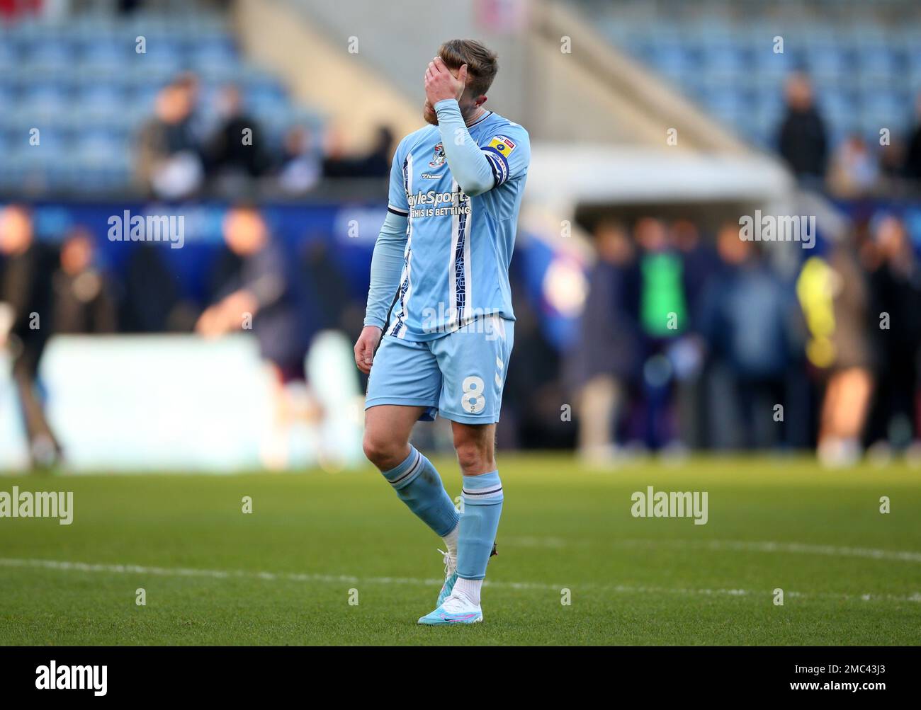 Coventry City's Jamie Allen looks dejected after the Sky Bet Championship match at the Coventry Building Society Arena, Coventry. Picture date: Saturday January 21, 2023. Stock Photo
