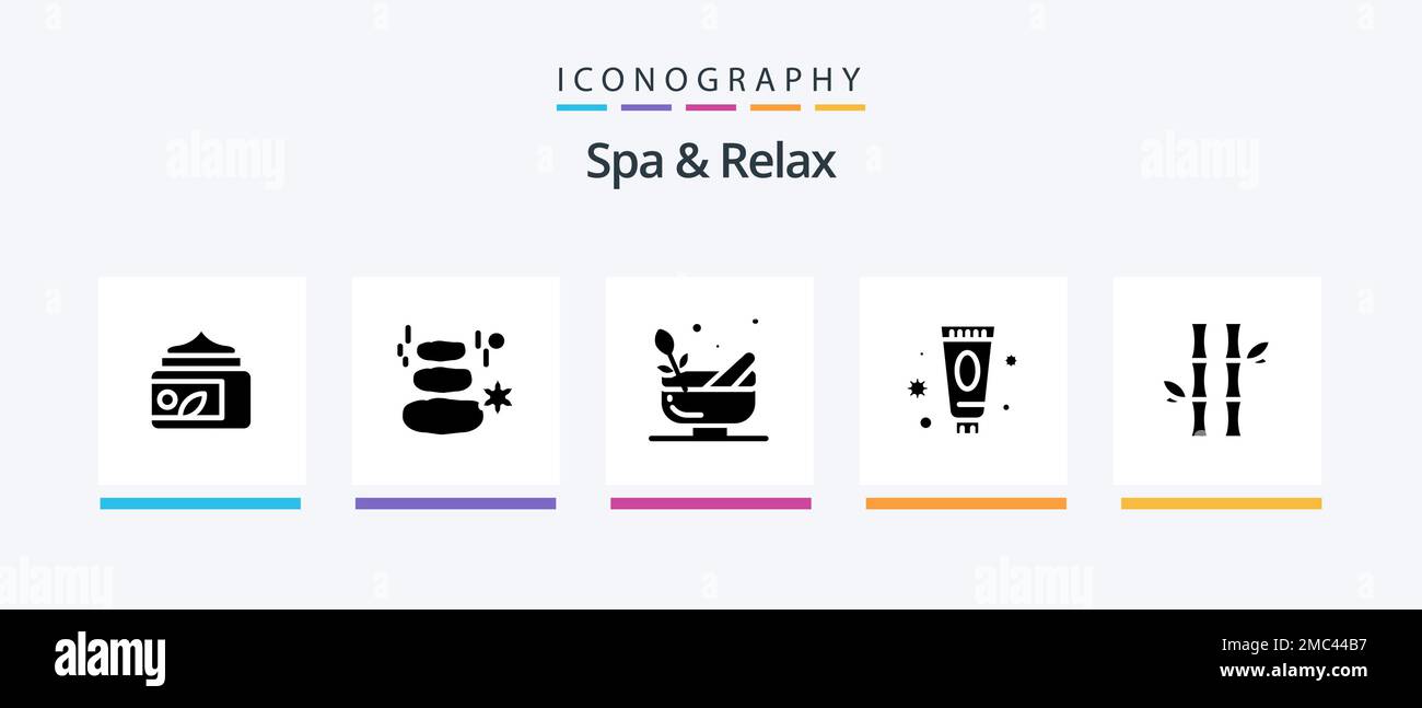 Spa And Relax Glyph 5 Icon Pack Including beauty . spa. spa . bowl . grinding. Creative Icons Design Stock Vector