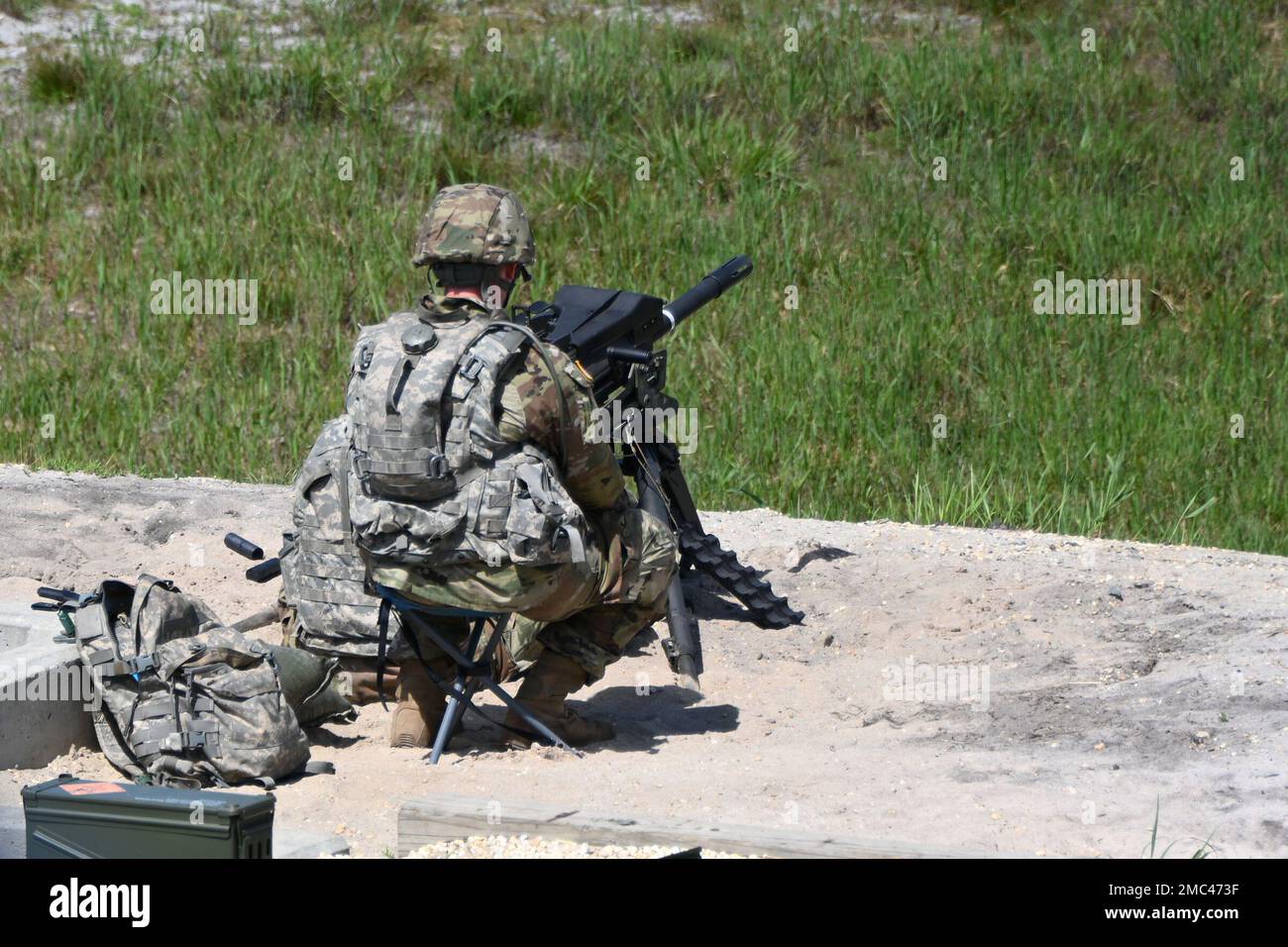 These soldiers are from Vermont Army National Guard 572nd BEB (Brigade Engineer Battalion). They are training on the Fort Dix Range Complex at Range 40. They are completing the M2HB and MK19 Qualification training. (Photos taken by the Fort Dix [TSC] Training Support Center) Stock Photo