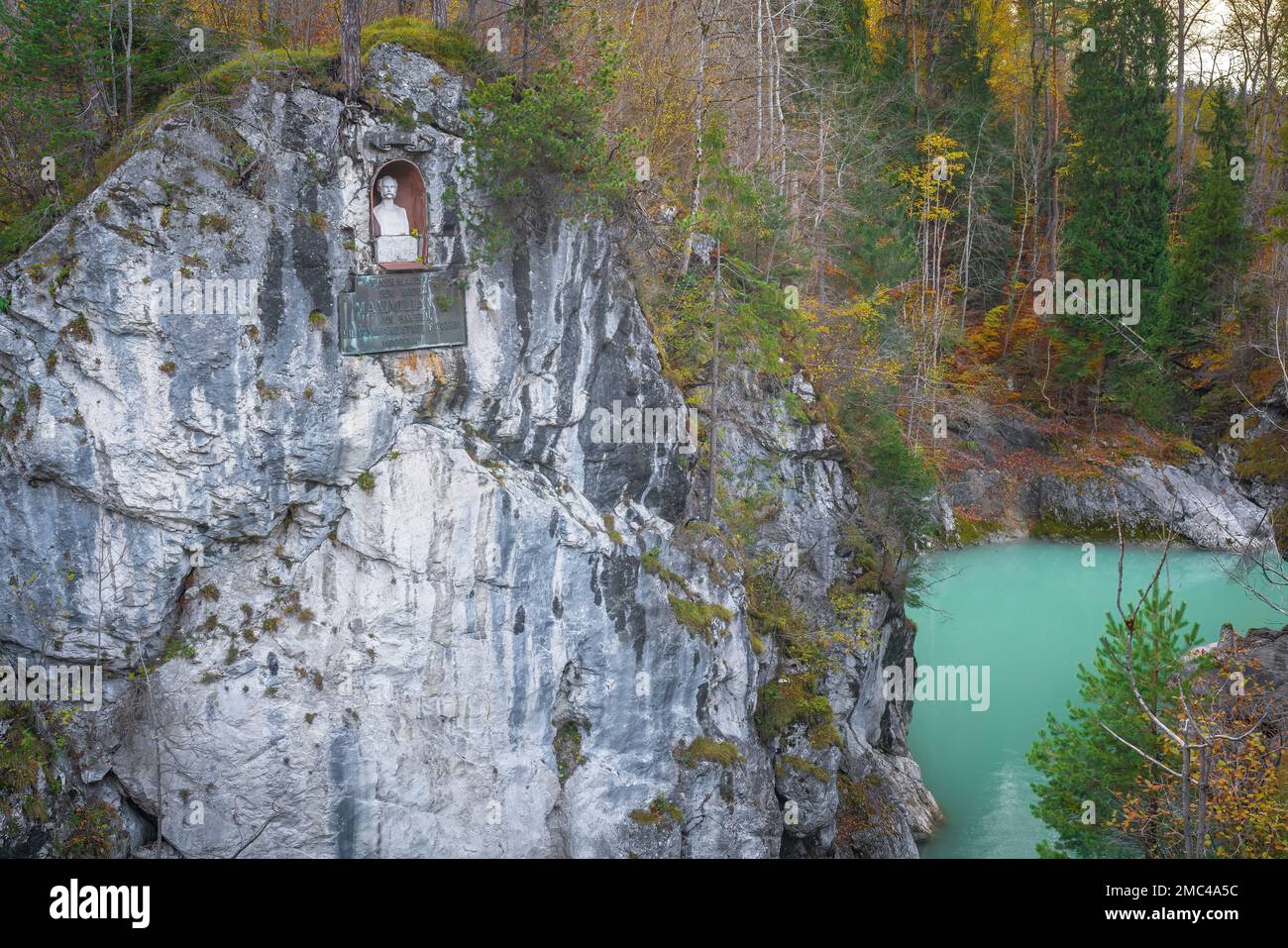 Maximilian II Monument near Lechfall waterfall - Fussen, Bavaria, Germany Stock Photo