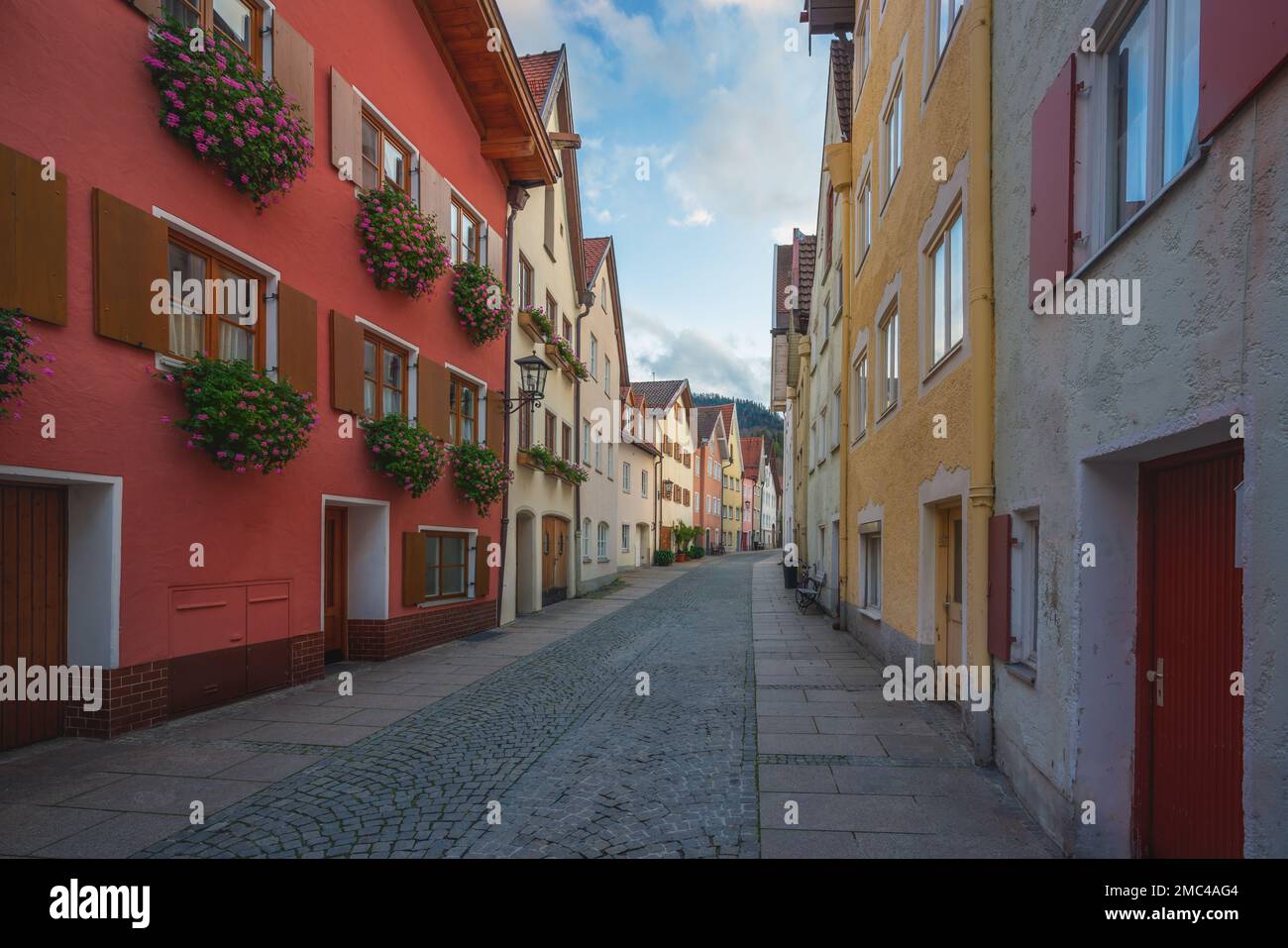 Colorful houses at Fussen Old Town (Altstadt) - Fussen, Bavaria, Germany Stock Photo
