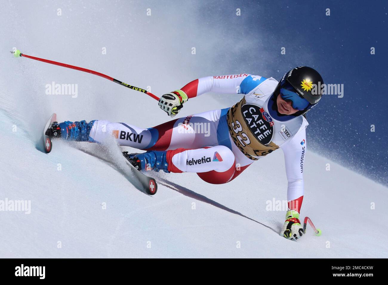 Switzerland's Jasmina Suter speeds down the course during an alpine ski