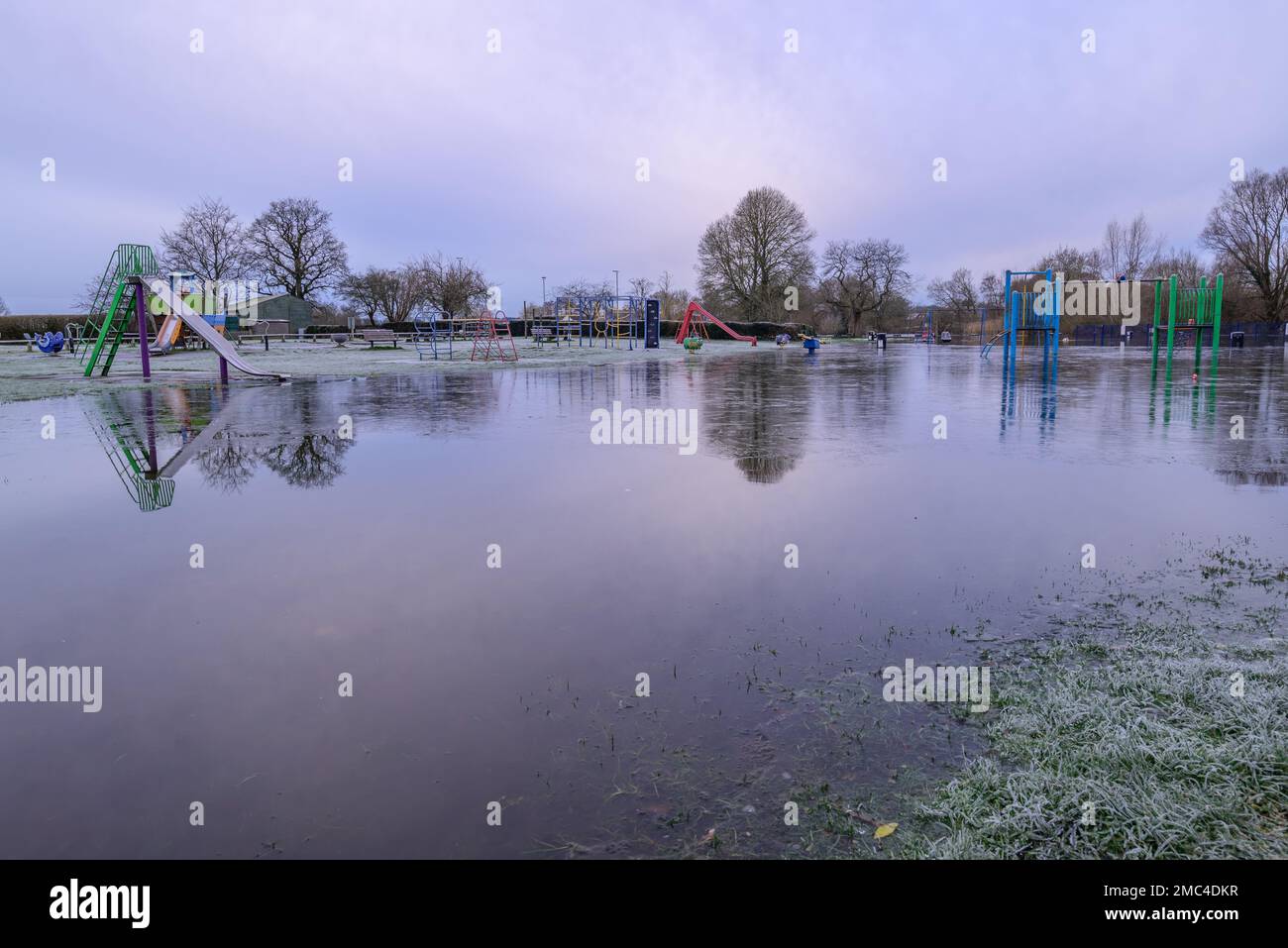 Flooded playground, riverside park, River Avon, Fordingbridge