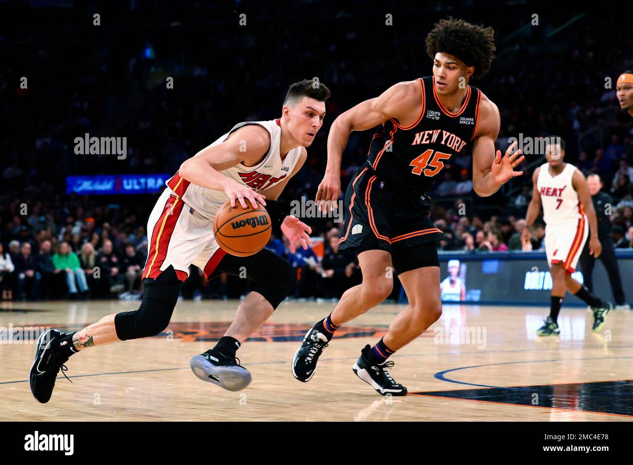Miami Heat guard Tyler Herro (14) drives against New York Knicks ...