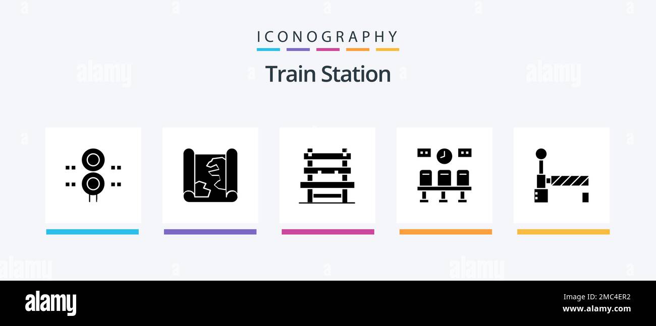Train Station Glyph 5 Icon Pack Including flag. transportation. point. train. waiting. Creative