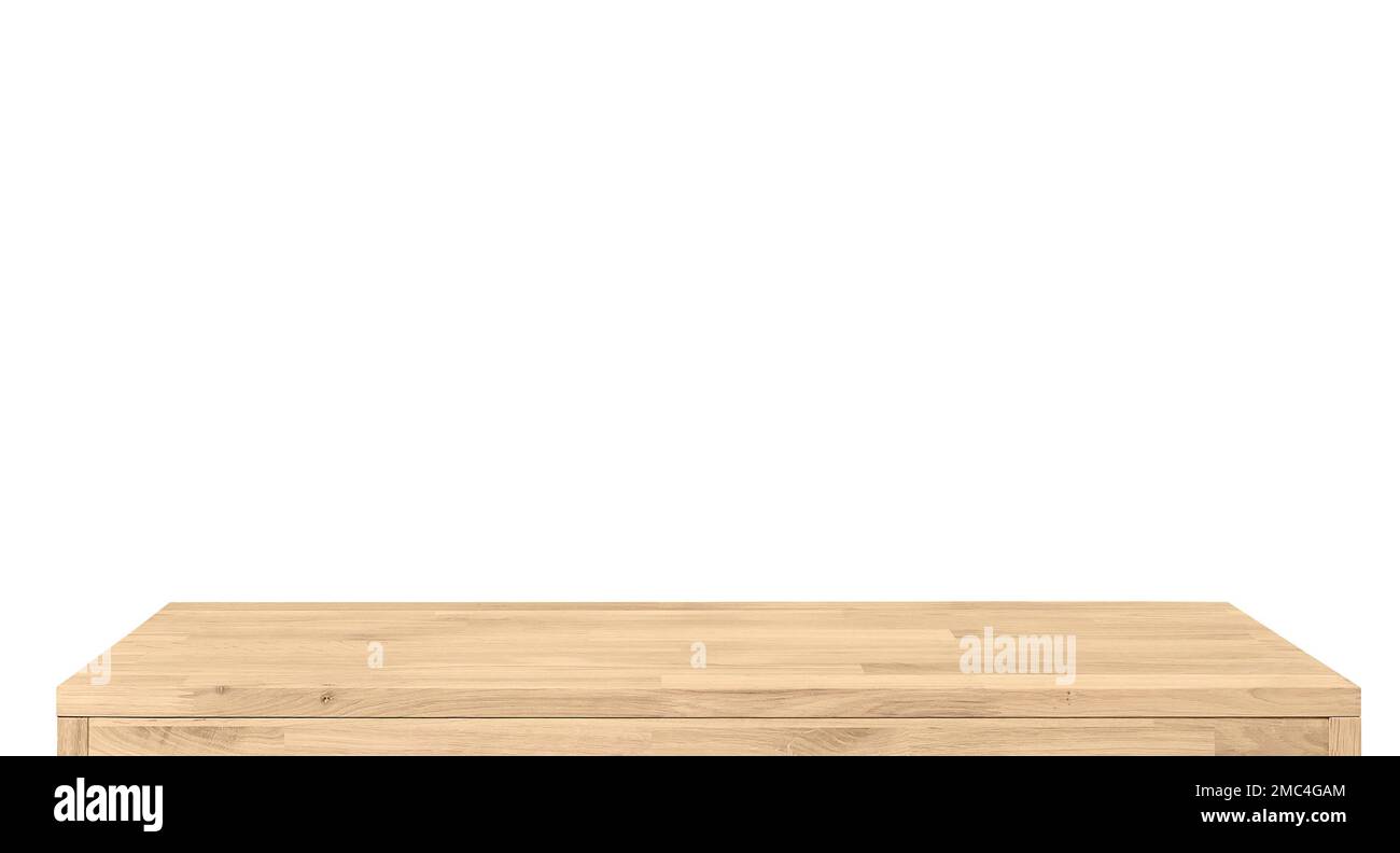Wooden table top surface isolated over white background. Solid wood