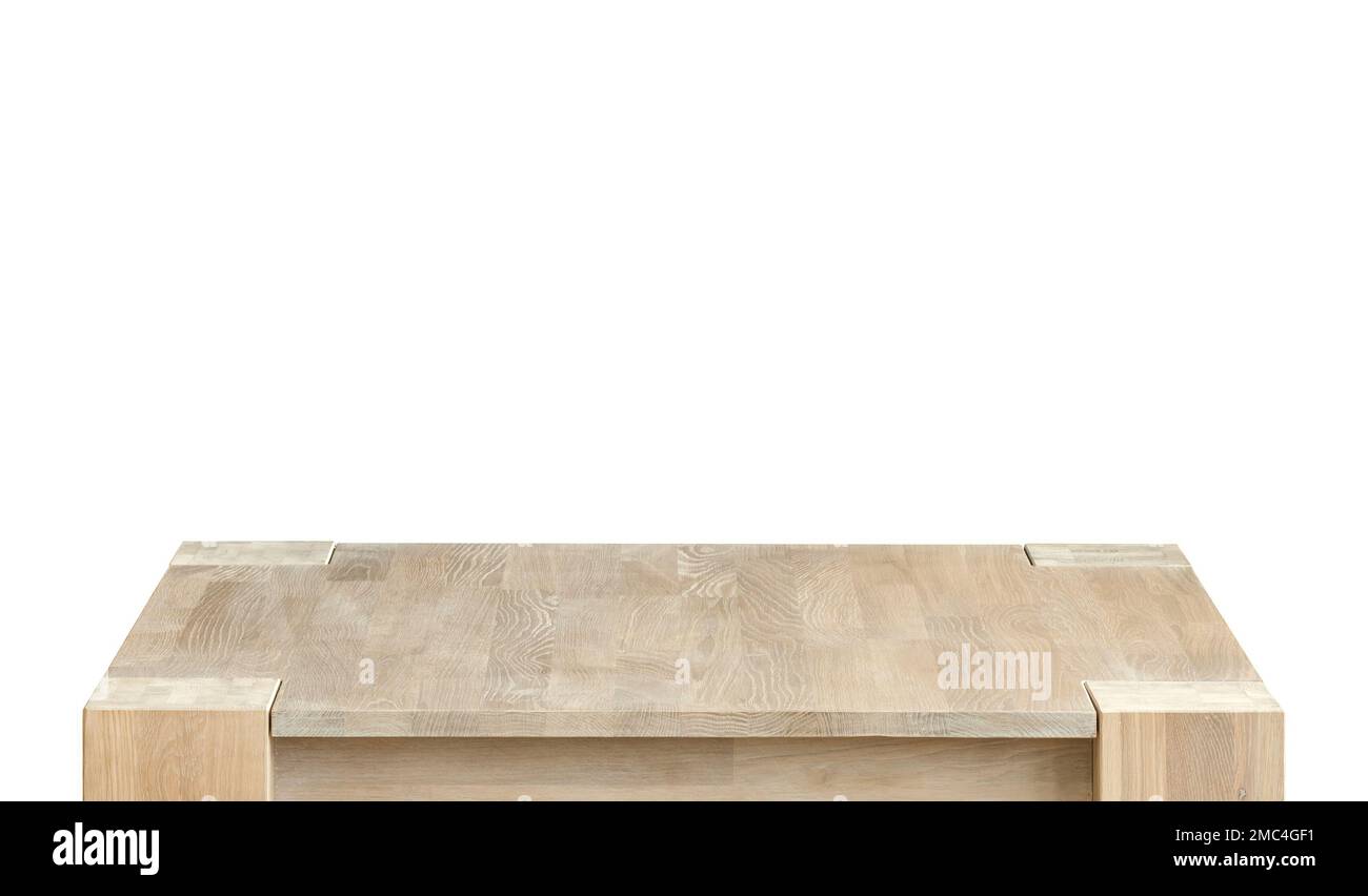 Wooden table top surface isolated over white background. Solid wood