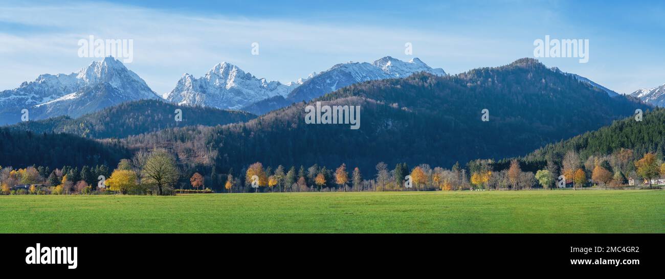 Panoramic view of Alps Tannheim Mountains - Schwangau, Bavaria, Germany Stock Photo