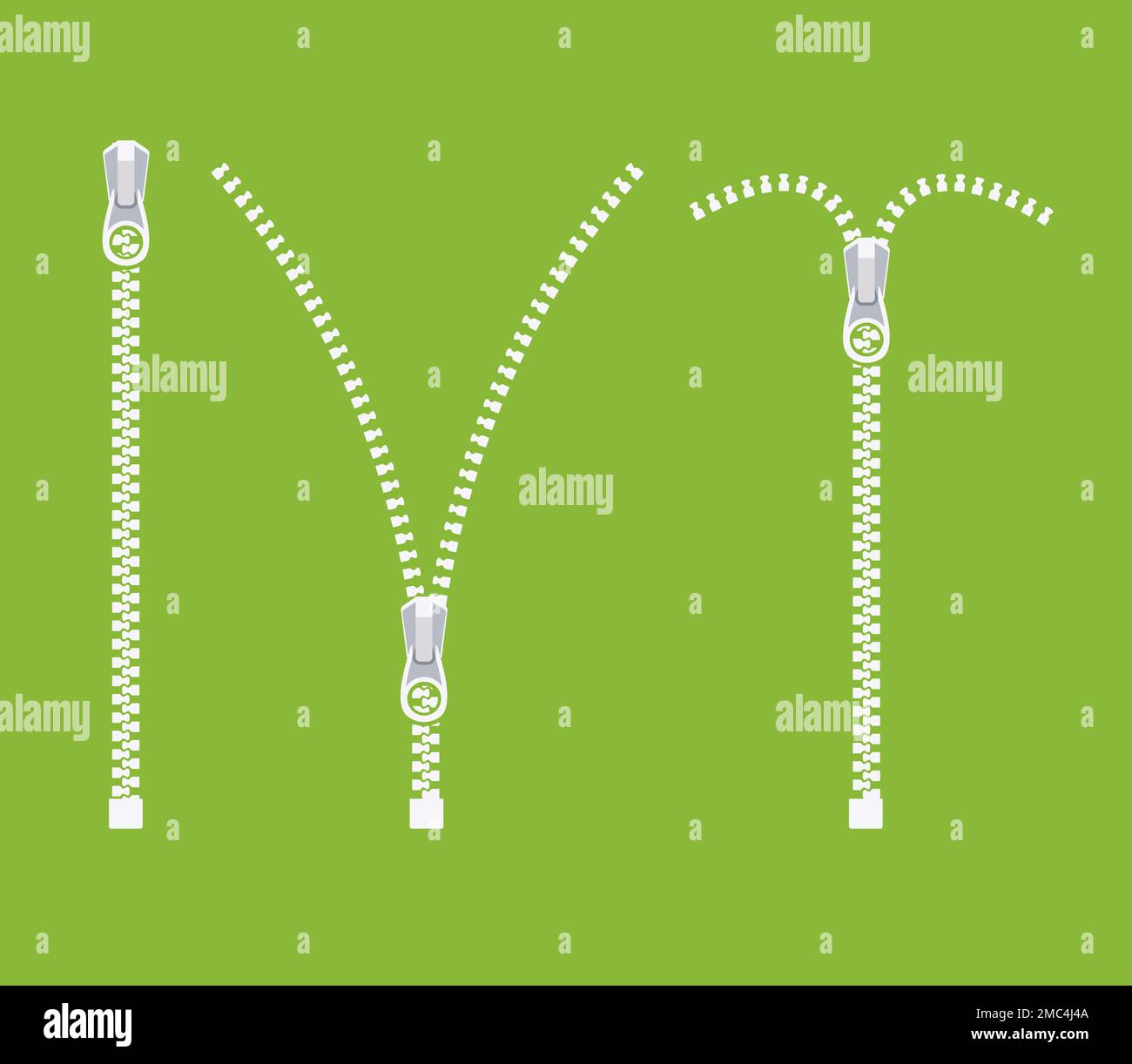 Open zipper teeth metal fastener isolated illustration. Unzip sewing