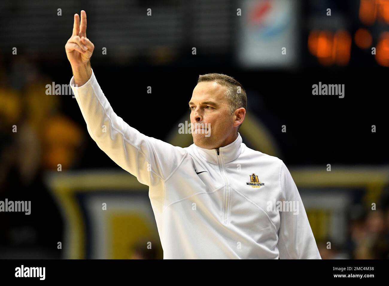 Murray State head coach Matt McMahon signals a play to his team during the second half of an NCAA college basketball game against Belmont in Murray, Ky., Thursday, Feb. 24, 2022. (AP Murray State head coach Matt McMahon signals a play to his team during the second half of an NCAA college basketball game against Belmont in Murray, Ky., Thursday, Feb. 24, 2022. (AP