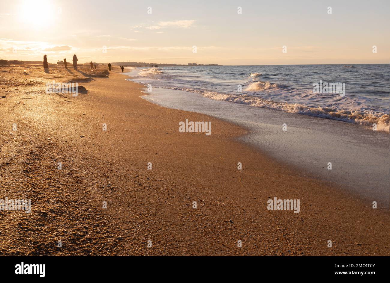 Wave on the beautiful yellow sand. Caspian Sea. Stock Photo