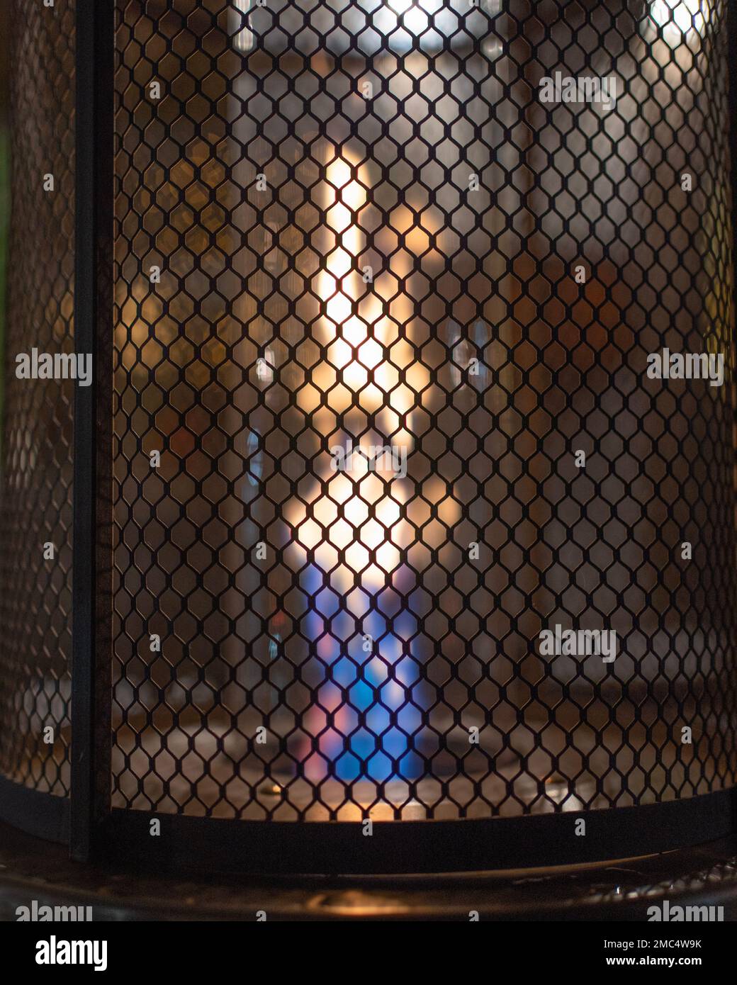 Close up of gas flame heater at night Stock Photo