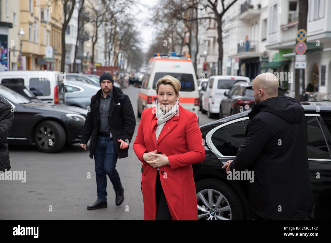 On January 21, 2023, the Governing Mayor of Berlin, Franziska Giffey, paid a visit to an election booth of the SPD (Social Democratic Party of Germany) in the city. The visit was part of the ongoing campaign for the 2023 Berlin repeat state election. Giffey, also an SPD member, took advantage of speaking with party members and supporters operating the booth. She also took the opportunity to meet with residents and listen to their concerns. She emphasized the importance of the SPD's commitment to social justice and fair economic policies, as well as its commitment to working toward a more susta Stock Photo