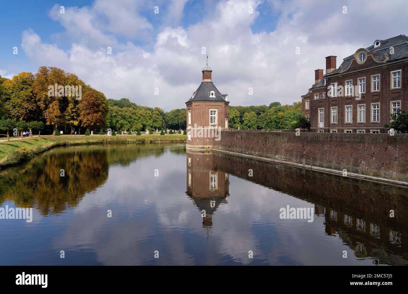 Tower from Nordkirchen Castle in Germany reflecting in the moat Stock Photo