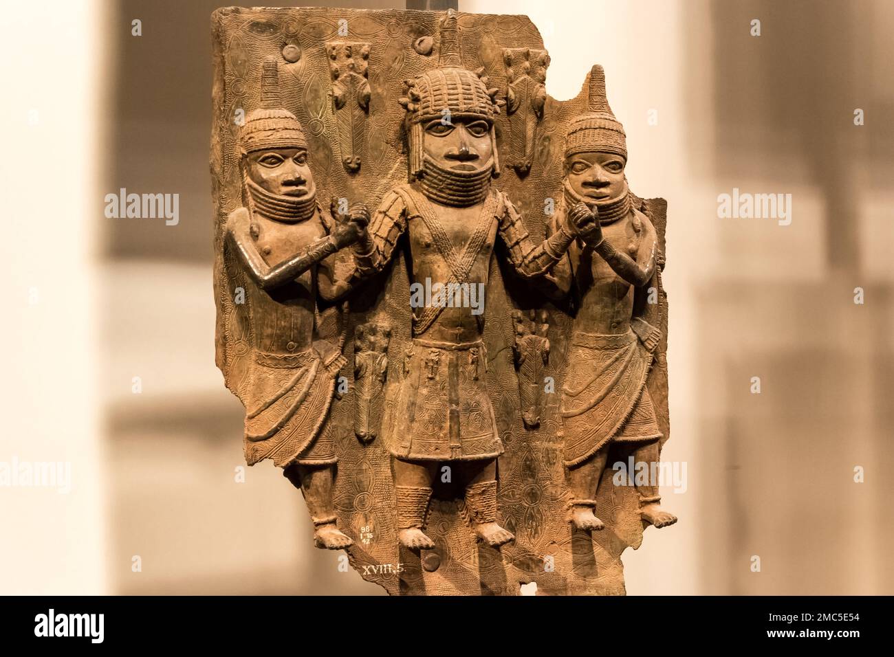 The Benin Bronzes, group of sculptures created from at least the 16th century in the West African Kingdom of Benin, displayed at the British Museum Stock Photo