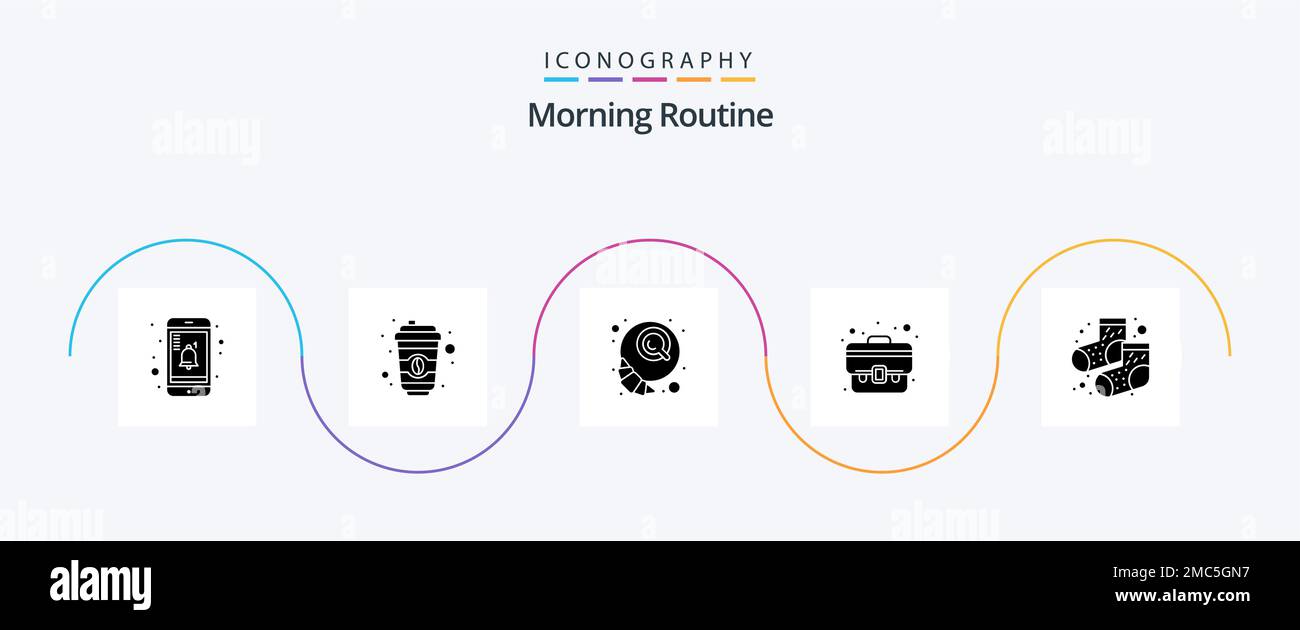Morning Routine Glyph 5 Icon Pack Including . footwear. croissant. dots ...
