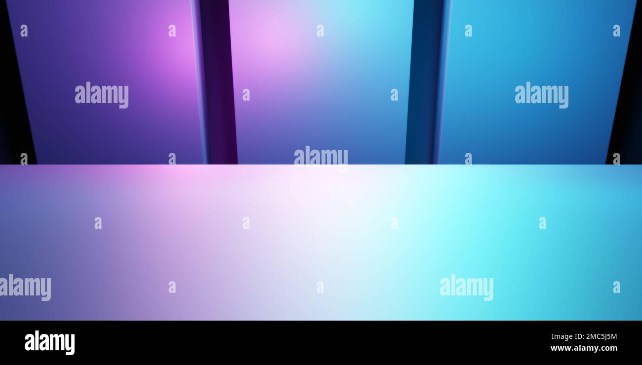 3d rendering of purple and blue abstract geometric background. Scene for advertising, technology, showcase, banner, cosmetic, business, metaverse Stock Photo