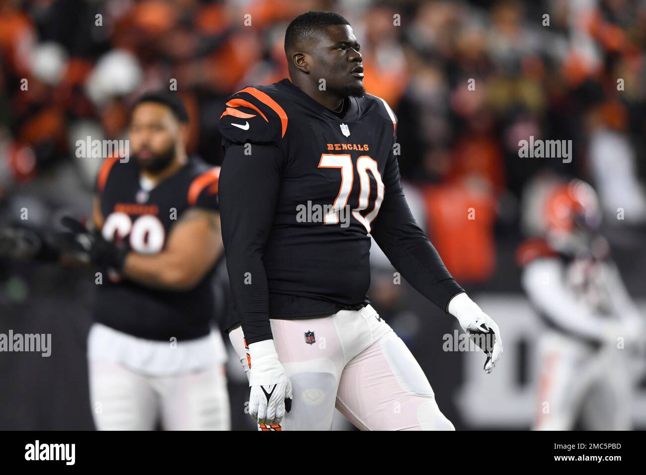 Cincinnati Bengals guard D'Ante Smith (70) looks to make a block during an  NFL football game against the Cleveland Browns, Sunday, Jan. 9, 2022, in  Cleveland. (AP Photo/Kirk Irwin Stock Photo - Alamy