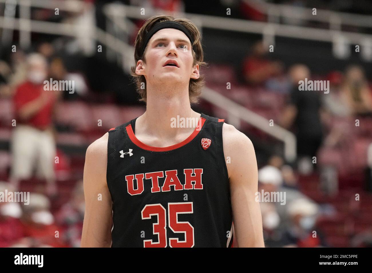 Utah center Branden Carlson (35) during halftime of an NCAA college ...