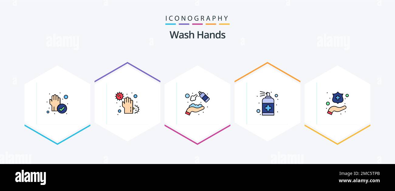 Wash Hands 25 FilledLine icon pack including hand care. bottle. infect