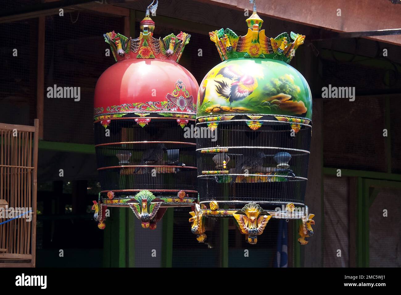 traditional bird cages, bird market, Yogyakarta, Java, Indonesia Stock ...