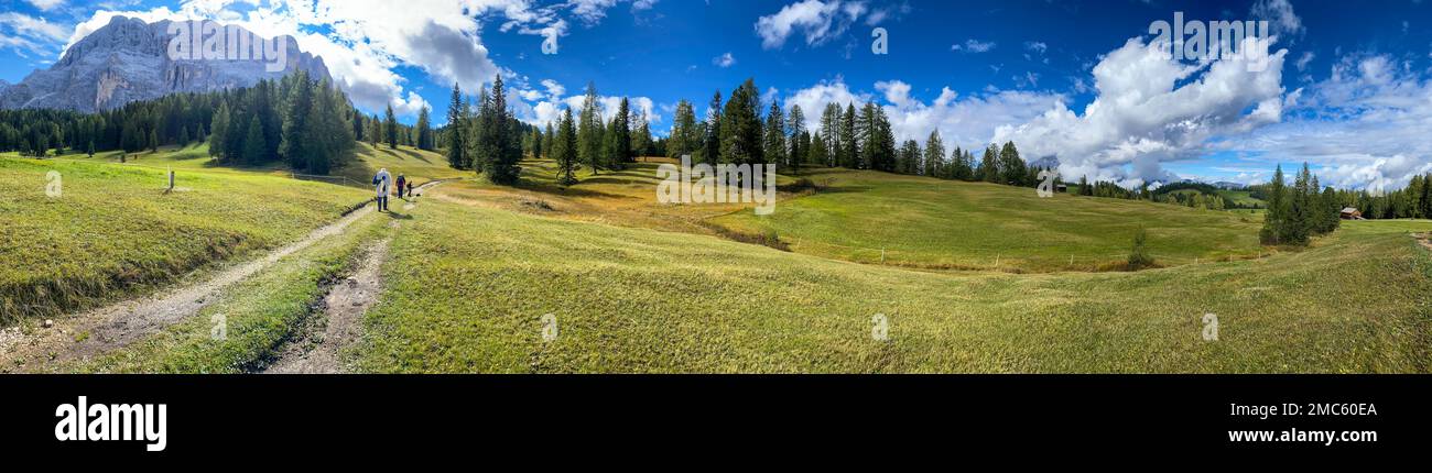 Hiking the nature park fanes prags in the dolomite alps hi-res stock ...