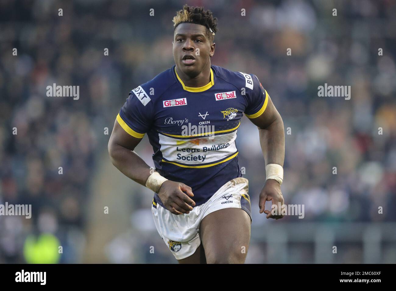 Justin Sangare #17 of Leeds Rhinos during the Rugby League Pre Season match  Leigh Centurions vs Leeds Rhinos at Leigh Sports Village, Leigh, United  Kingdom, 21st January 2023 (Photo by James Heaton/News