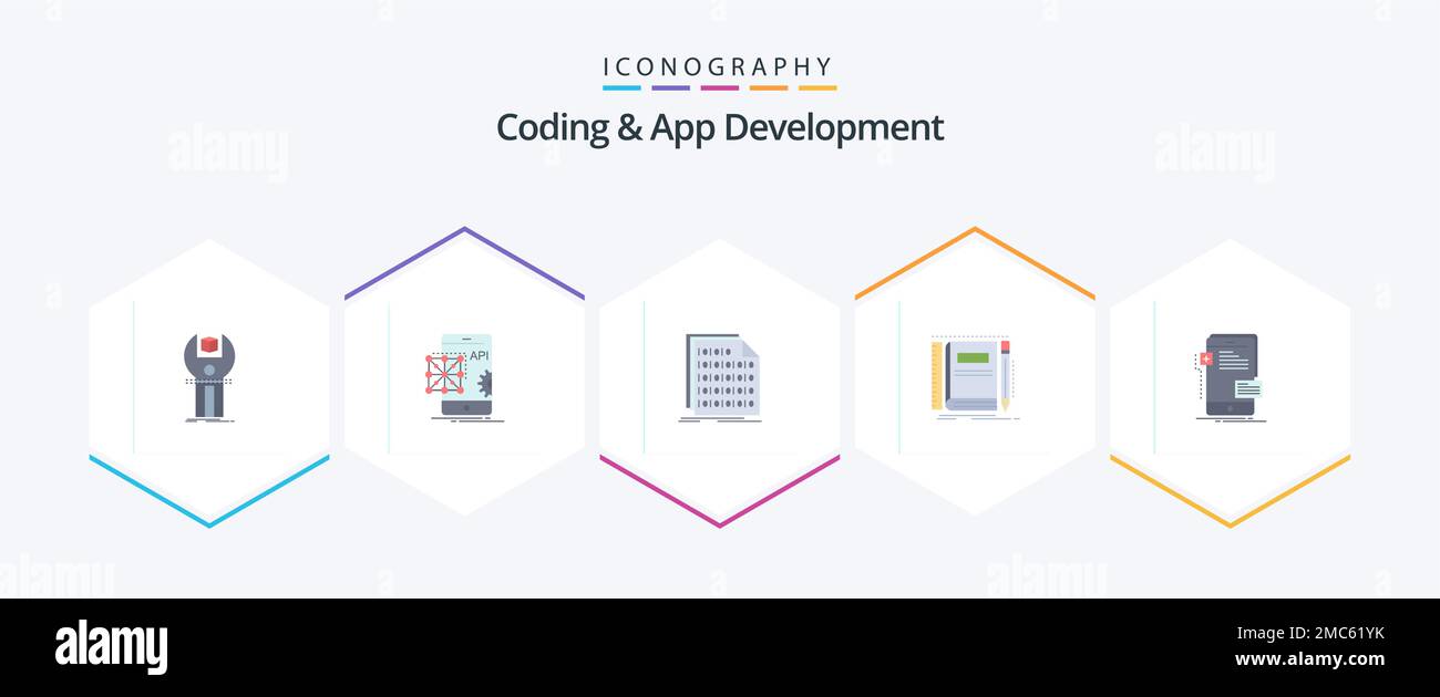 Coding And App Development 25 Flat icon pack including notepad. book
