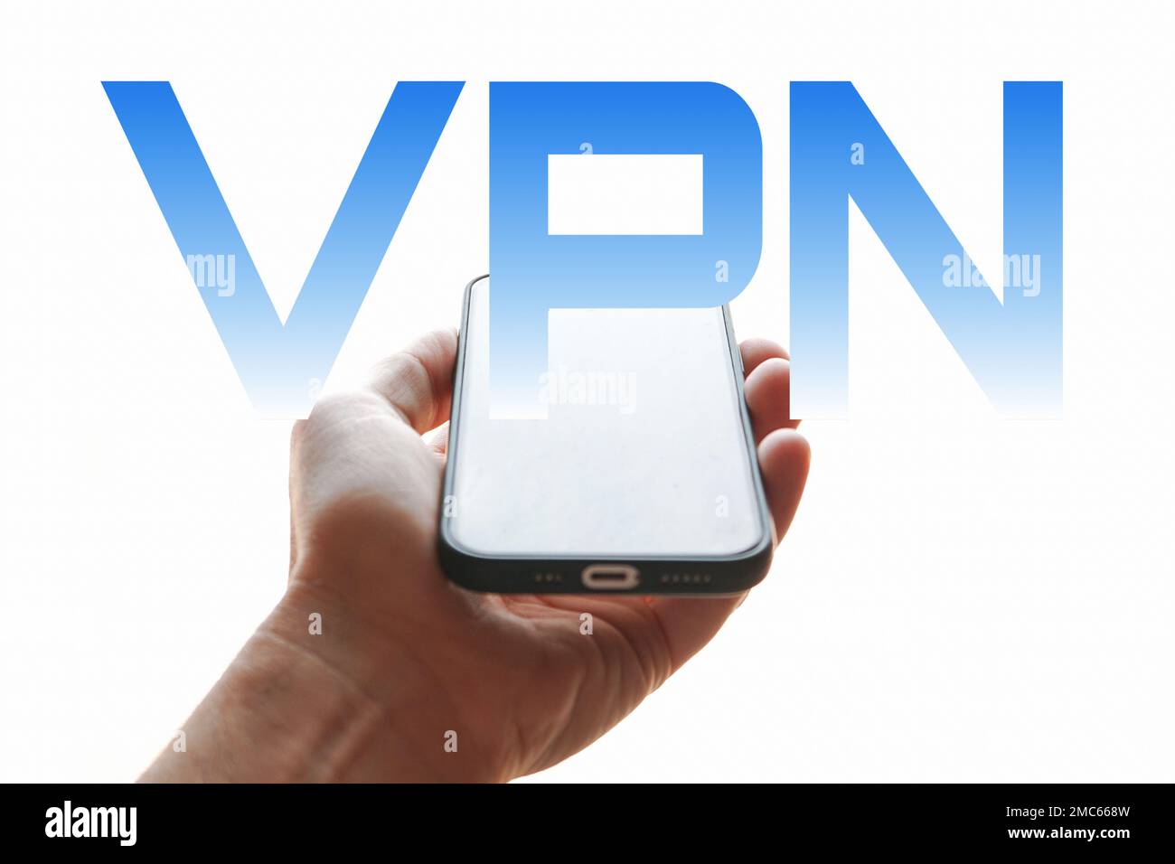 hand holding a smart phone with vpn symbol on the screen Stock Photo