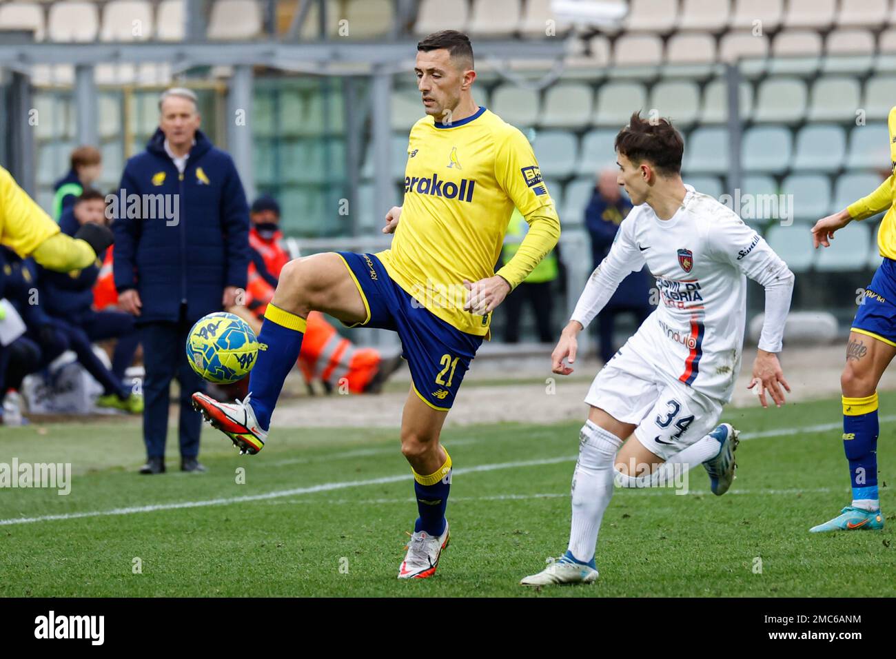 Modena, Italy. 21st Jan, 2023. Romeo Giovannini (Modena) celebrates after  scoring the gol of 2-0 during Modena FC vs Cosenza Calcio, Italian soccer  Serie B match in Modena, Italy, January 21 2023