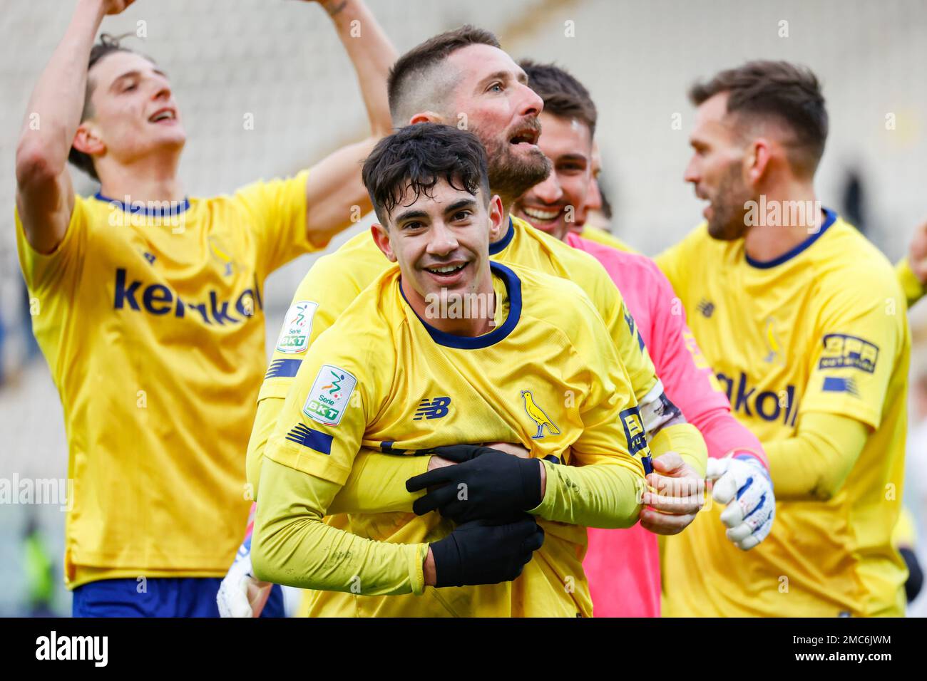 Modena, Italy. 21st Jan, 2023. Romeo Giovannini (Modena) celebrates after  scoring the gol of 2-0 during Modena FC vs Cosenza Calcio, Italian soccer  Serie B match in Modena, Italy, January 21 2023