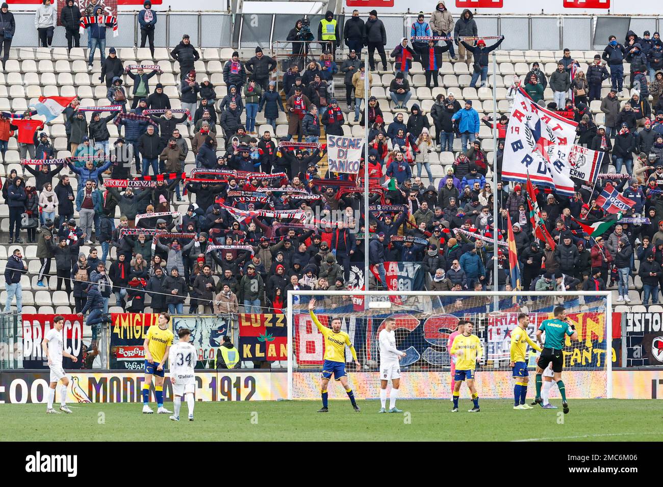 Modena, Italy. 21st Jan, 2023. Fabio Gerli (Modena) celebrates after  scoring the gol of 1-0 during Modena FC vs Cosenza Calcio, Italian soccer  Serie B match in Modena, Italy, January 21 2023