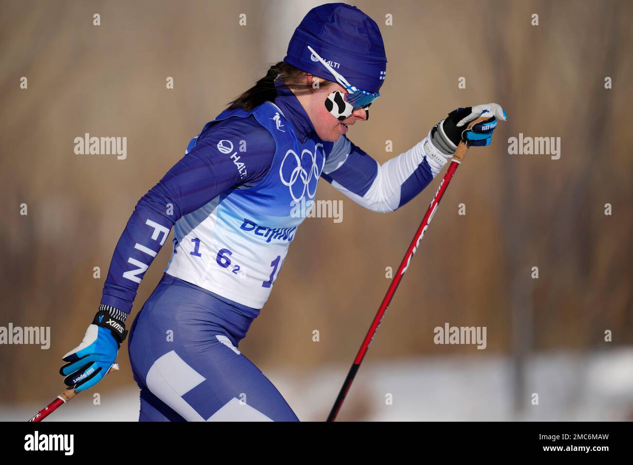Krista Parmakoski, of Finland, competes during the womens team sprint classic cross-country skiing competition at the 2022 Winter Olympics, Wednesday, Feb