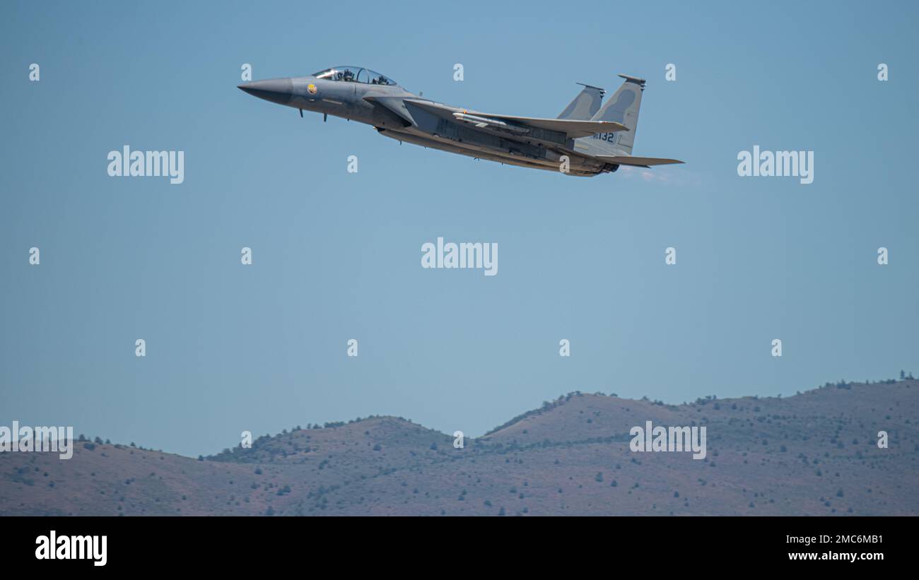 A U.S. Air Force F15 Eagle flies over Klamath Falls, Oregon, June 25