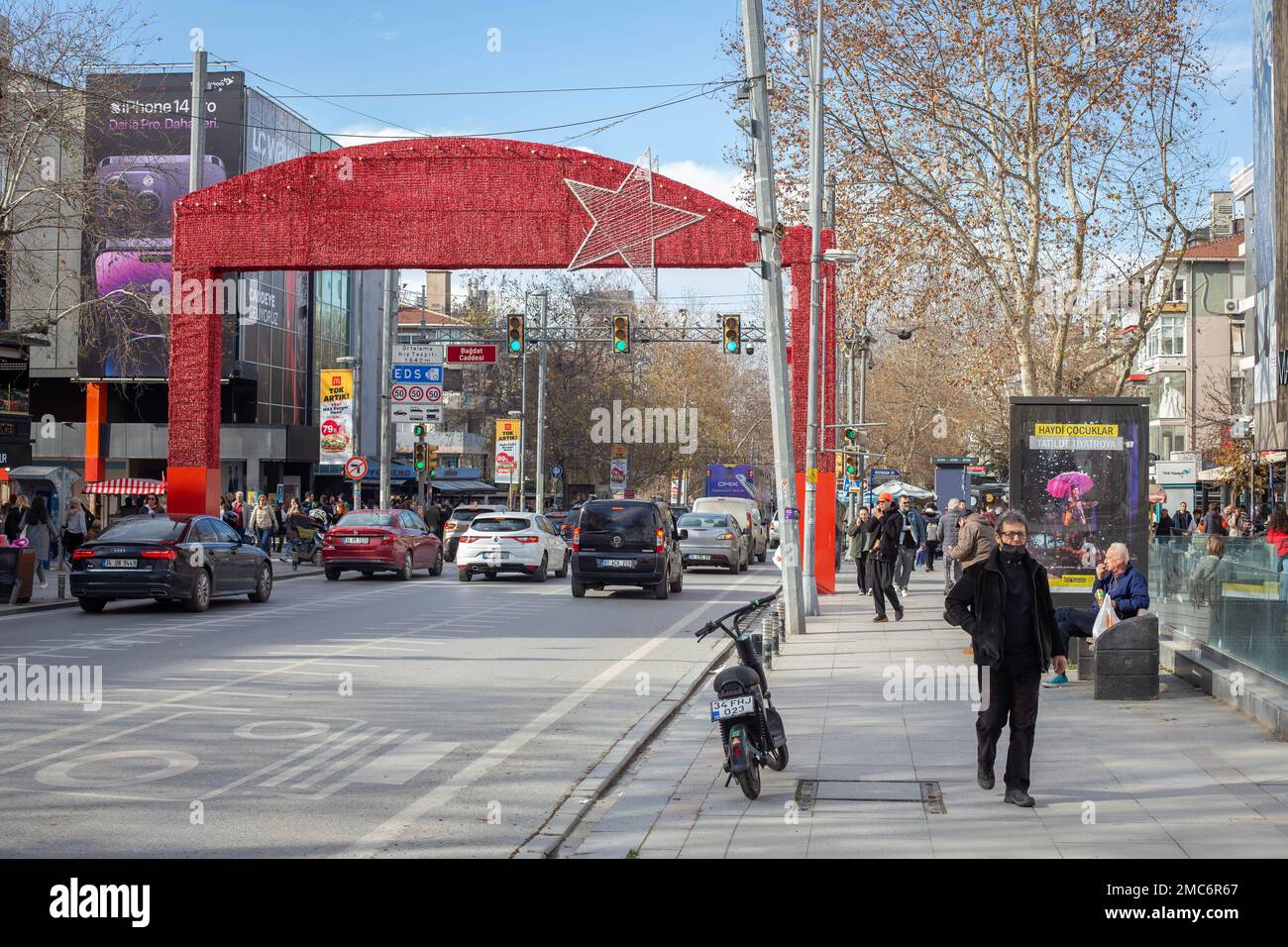 Istanbul, Turkey. January 21, 2023: Daily life on a sunny winter day in Bagdat Avenue in Kadikoy, Istanbul, Turkey on January 21, 2023. Bagdat Avenue is one of the most important high streets on the Anatolian side of Istanbul. (Credit Image: © Tolga Ildun/ZUMA Press Wire) EDITORIAL USAGE ONLY! Not for Commercial USAGE! Credit: ZUMA Press, Inc./Alamy Live News Stock Photo