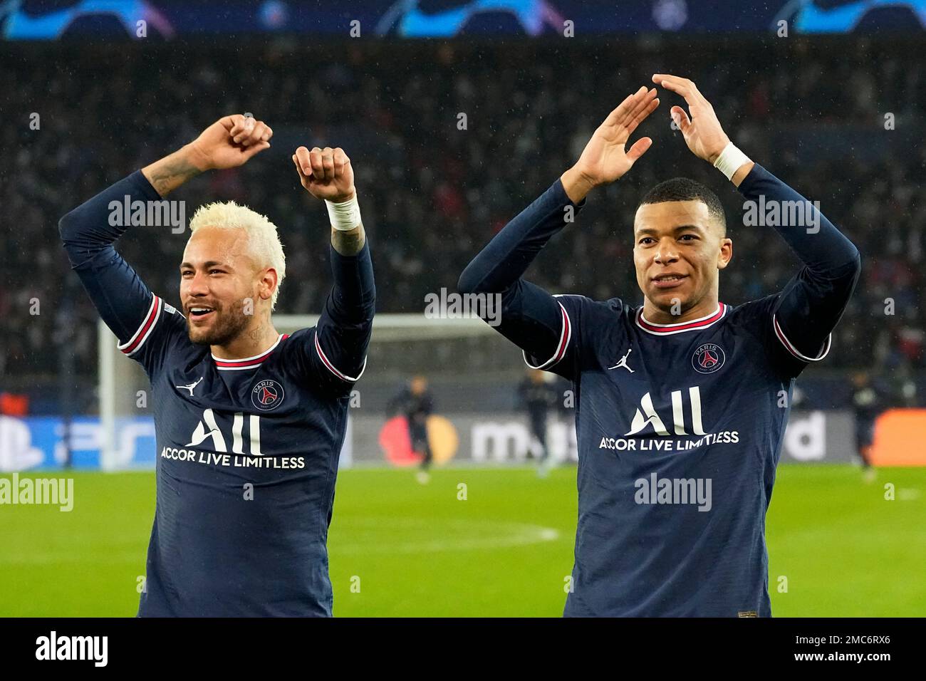 PSG s Kylian Mbappe Right And PSG s Neymar Celebrate After The 