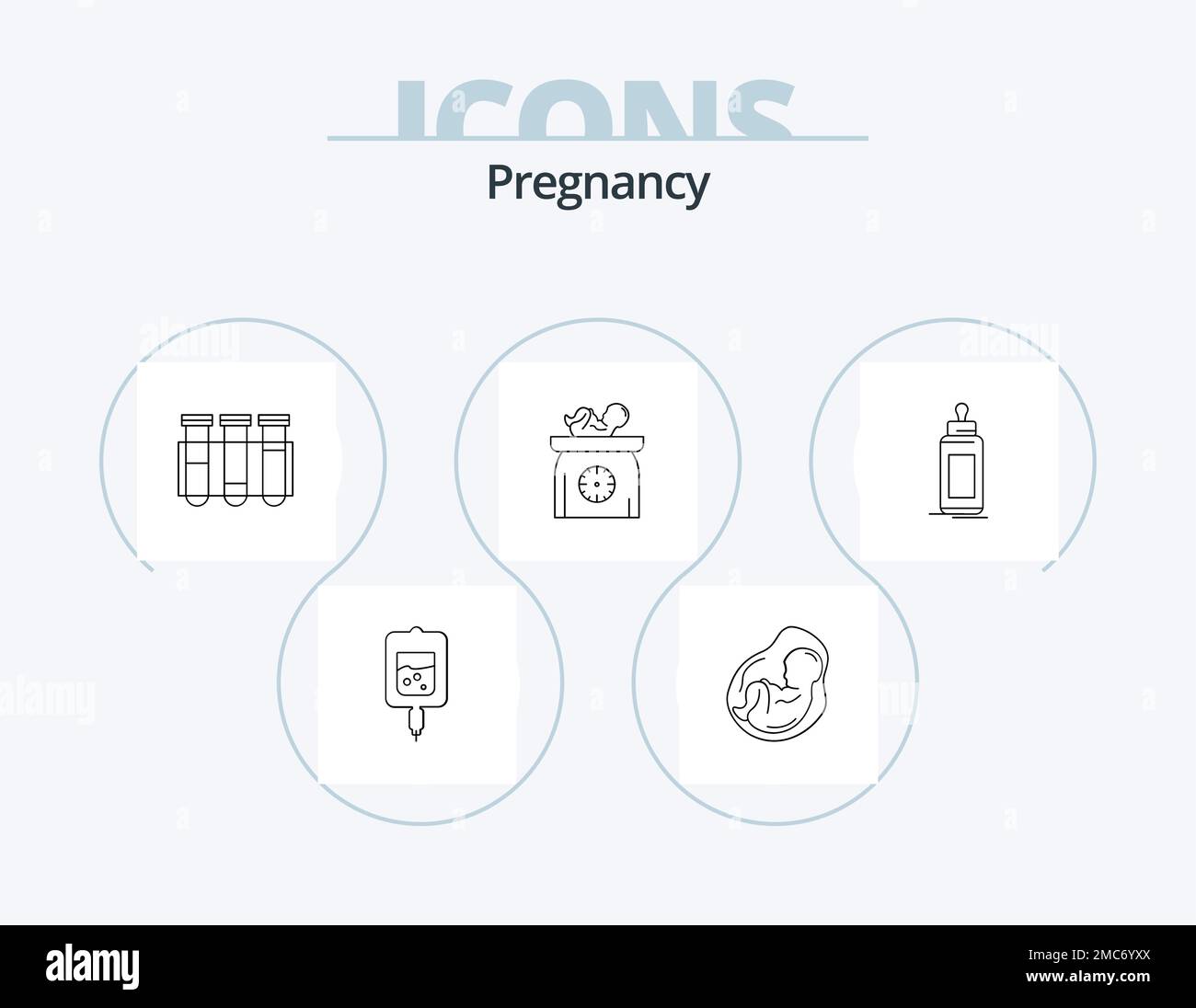 Pregnancy Line Icon Pack 5 Icon Design. capsule. medicine. pulse. ultrasound. sonogram Stock Vector