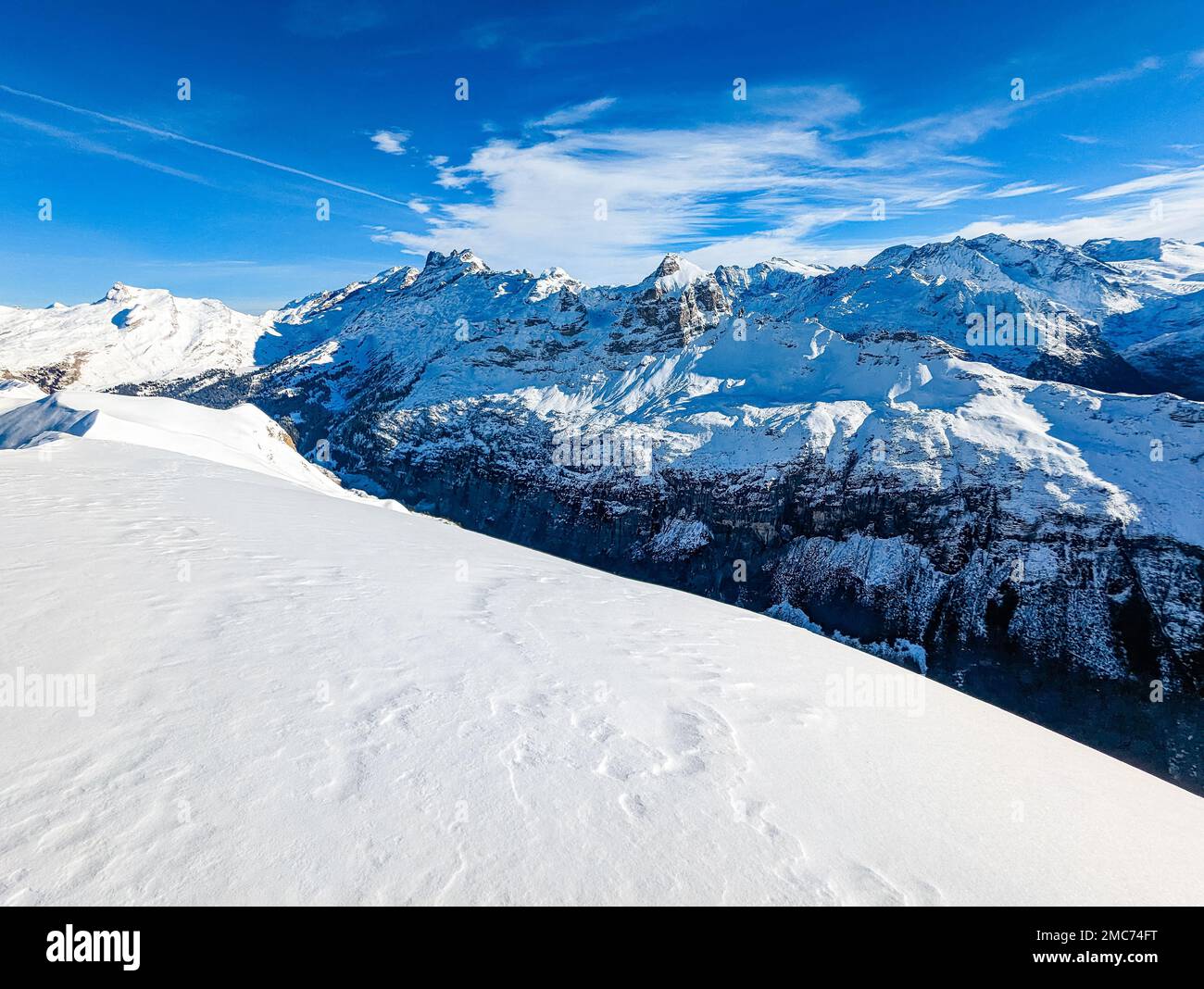 Ski slopes and mountains, Melchsee-Frutt mountain resort village ...