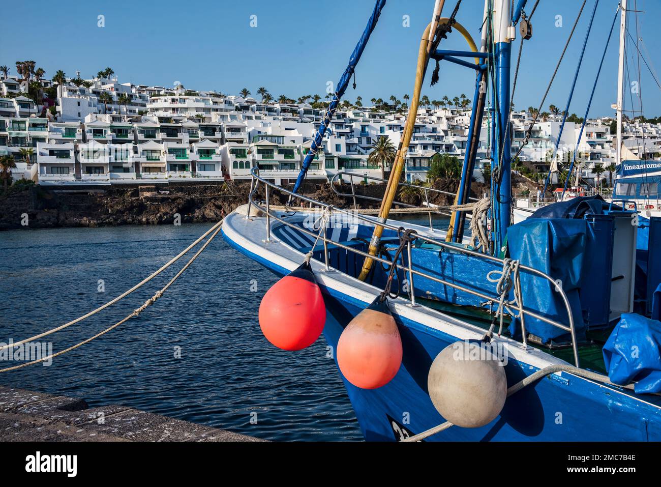 Fishing boat in harbour, Puerto del Carmen, Lanzarote, Canary Islands, Spain Stock Photo