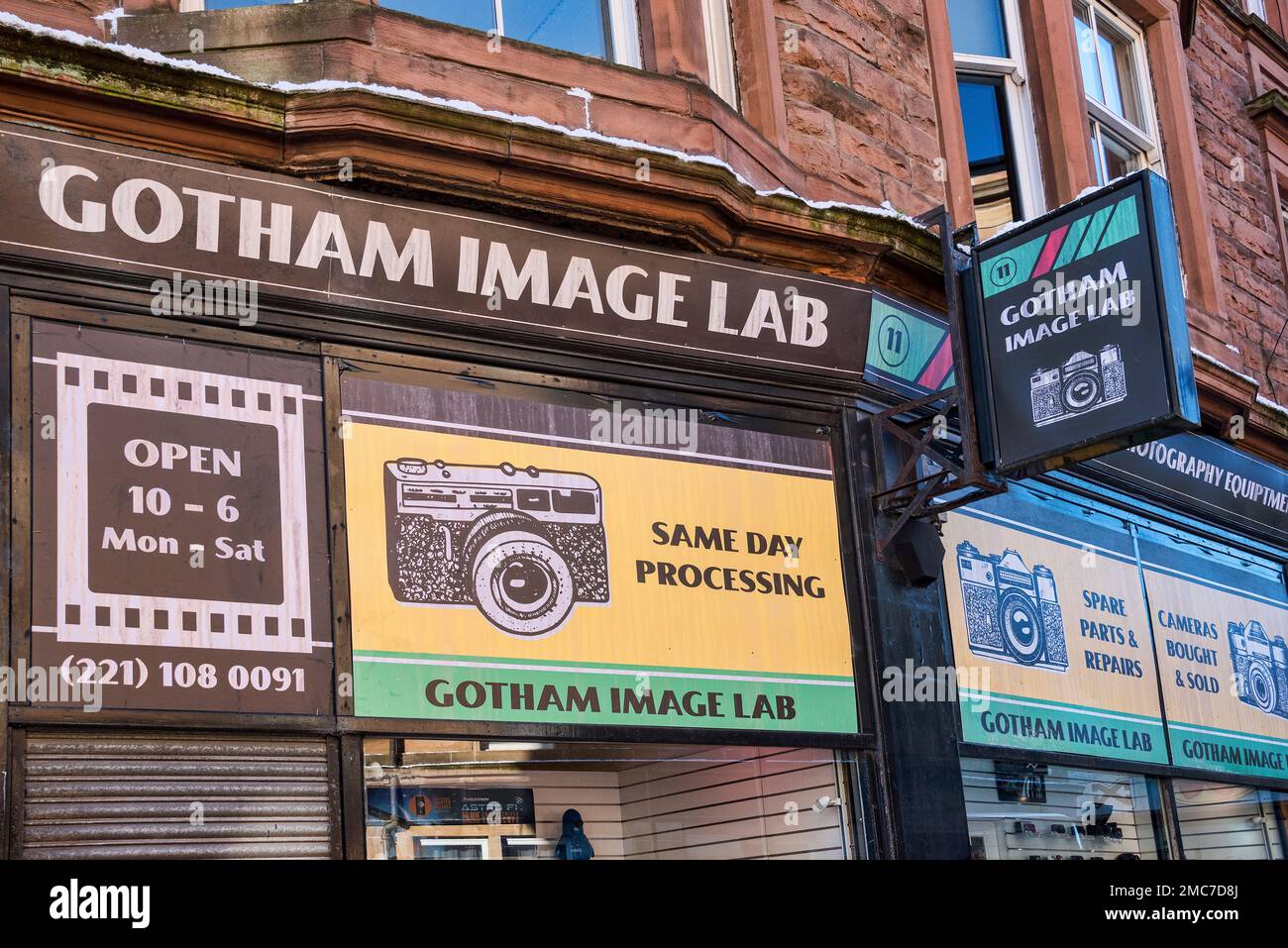 Gotham City film set in Glasgow for Batgirl movie. Stock Photo