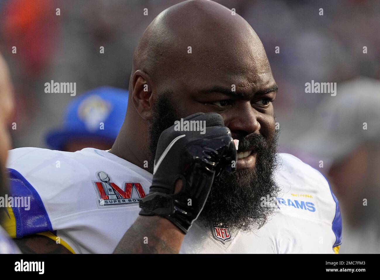 Los Angeles Rams defensive end A'Shawn Robinson uses smelling