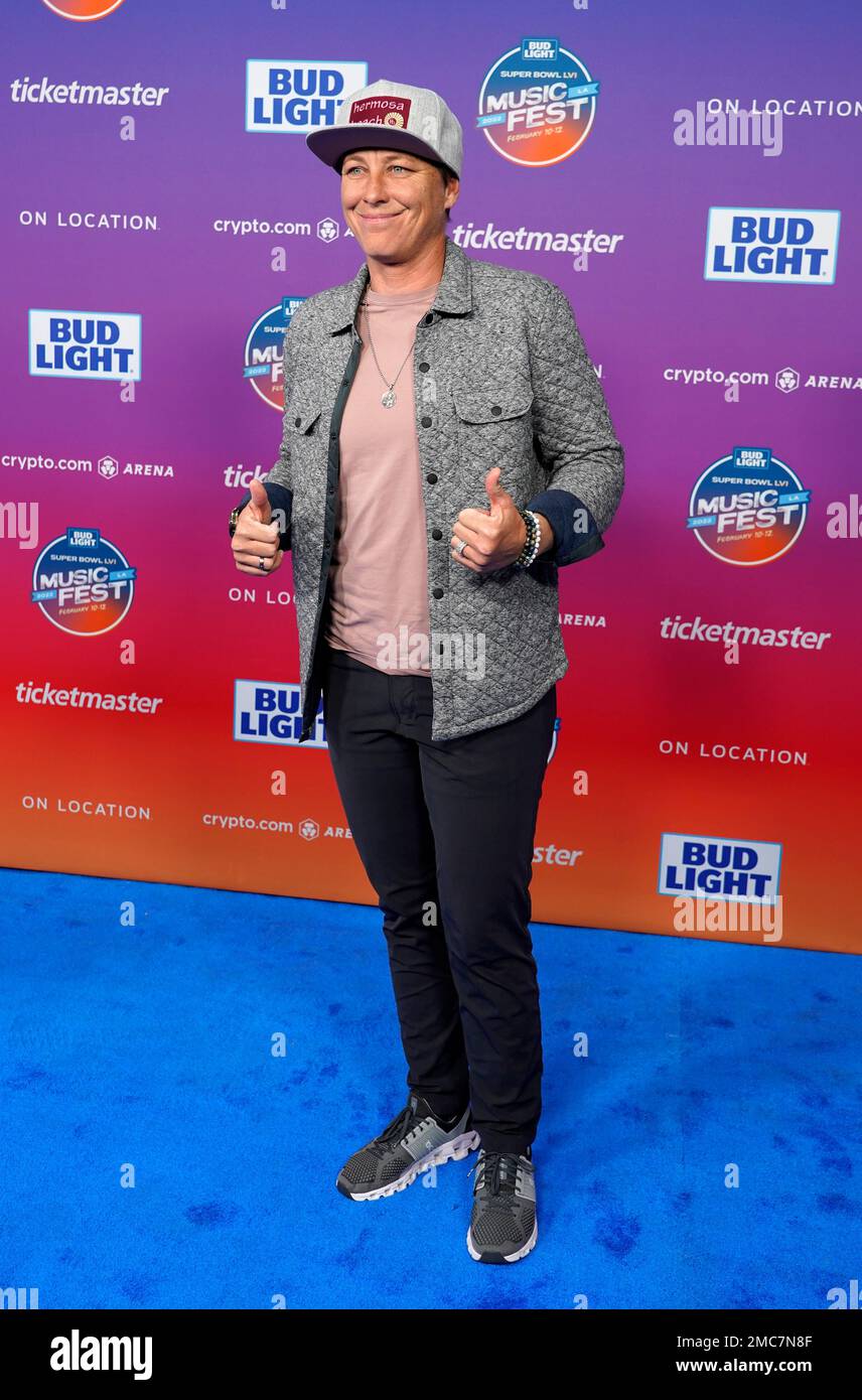 Soccer player Abby Wambach arrives on day three of the Bud Light Super Bowl  Music Fest, Saturday, Feb. 12, 2022, at Crypto.com Arena in Los Angeles.  (AP Photo/Chris Pizzello Stock Photo -