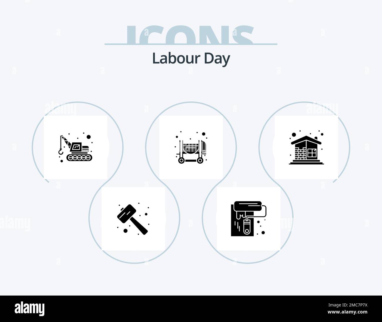Labour Day Glyph Icon Pack 5 Icon Design. construction. brick wall